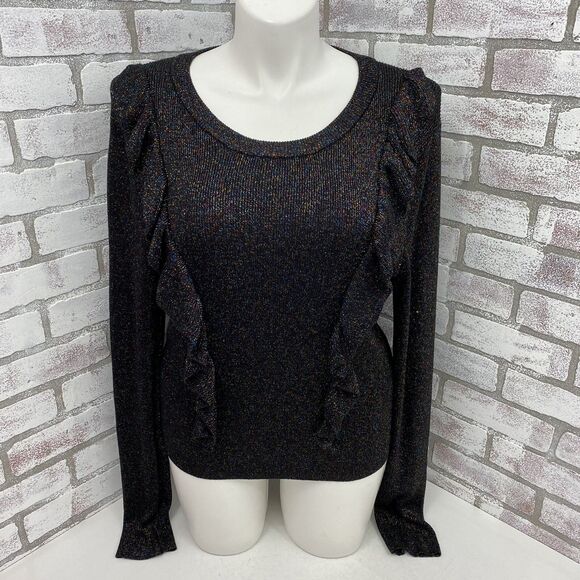 Forever 21 Sweater Women 3x Ruffle Ribbed Knit Metallic Holiday Work Party Black - Picture 10 of 13